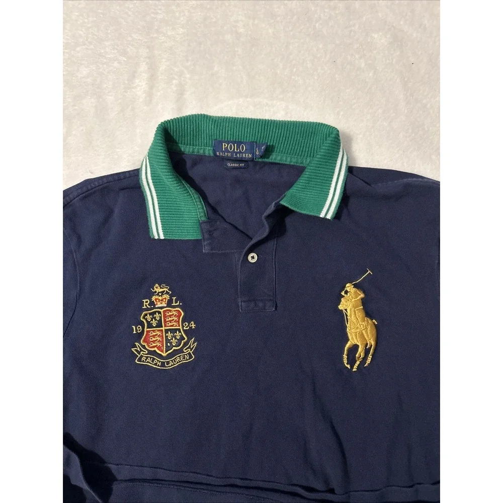 Polo by Ralph Lauren Men's Heraldic‎ Crown Crest Big Pony Navy Polo Shirt Size L